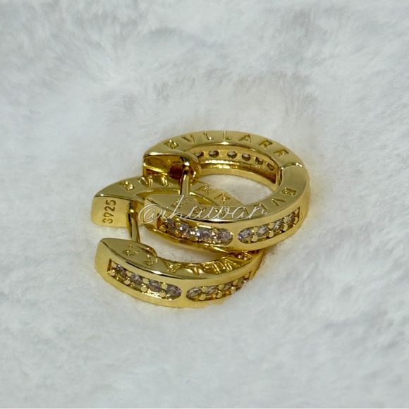 14K Gold Plated 925 Sterling Silver Round Cubic Zirconia Hoop Earrings - Picture 4 of 5